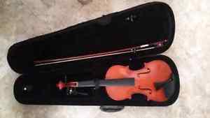 2 broken violins with a black case