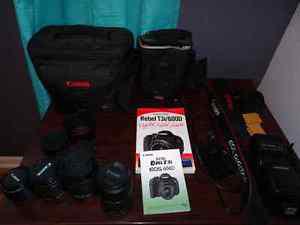 Canon T3i and 4 lenses plus other accessories