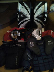 Goalie hockey gear.