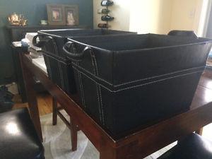 Leather storage baskets