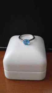 NEW SOLID 10K WHITE ROUND CUT 1 C BLUE TOPAZ PROMISE RING