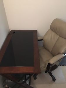 Computer desk, la-z-boy chair and mat