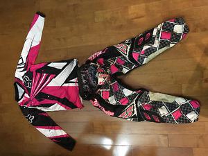 Girls pink dirt bike pants and Fox jersey