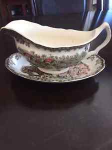 Johnson Brother Friendly Village Gravy Boat and Saucer