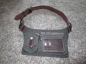 Roots Brown Leather and Green Polyester Belted Hip Purse