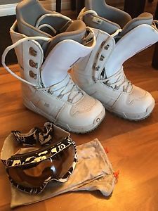 Snowboarding boots and goggles