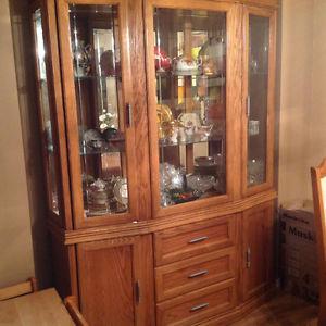 Solid Oak China cabinet Buffet & Hutch for sale