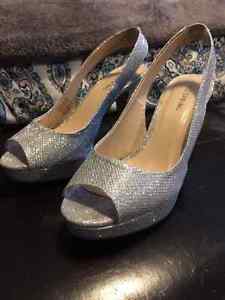 Sparkly silver stilettos, worn once