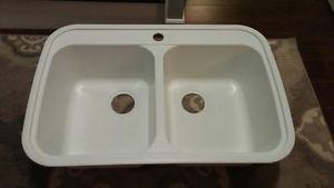 white double bowl monte-carlo kitchen sink asking 50 dollars