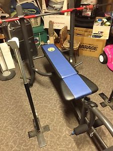 Bench press, barbell and clips +extra stands