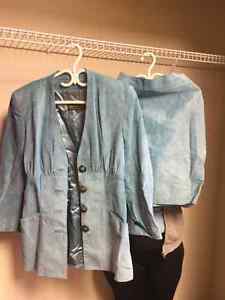 Blue Danier Leather suede jacket & skirt