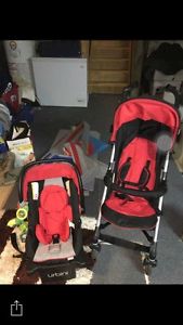 Car seat and stroller set, used two months