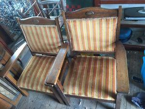 His and hers vintage Oak parlour chairs