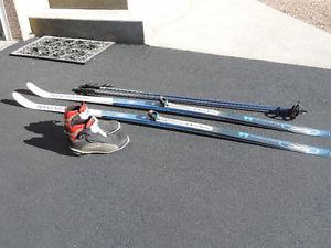 back country skis, boots, bindings and poles