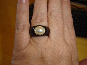 BLACK ONYX AND PEARL RING SIZE 10 PRICE REDUCED