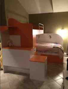 European twin over twin bunk bed w drawers & matching