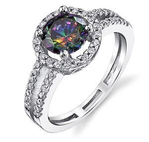 Mystic Rainbow Topaz Sterling Silver Halo Ring