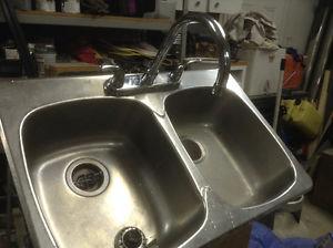 STAINLESS DOUBLE SINK WITH FACET, VERY GOOD COND.