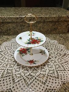 Vintage Royal Albert Poinsettia Two Tier cake plate