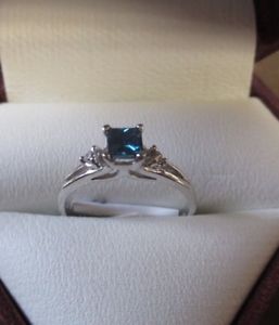 14k white gold, blue diamond ring