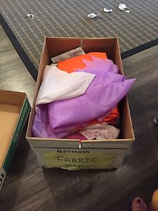 Box of fabric pieces