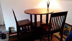Chocolate brown Bistro table with fold down leaves and 2