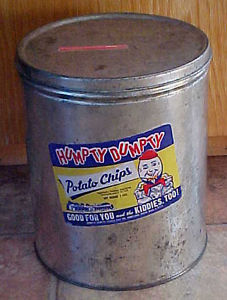 Early HUMPTY DUMPTY Potato Chips Tin Can 1 LB PORTLAND MAINE