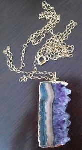 Raw Amethyst Pendant Necklace with Gold Leaf