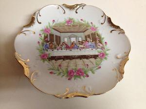 Vintage Last Supper Religious Porcelain Plate 18k Gold Trim