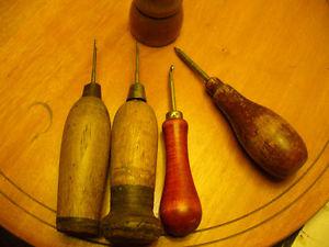 4 antique leather working tools