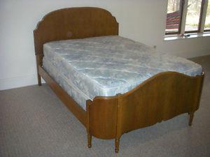 Antique curved hardwood double bedframe with boxspring