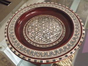 Carved Wood Dish with fine Mosaic Design - India