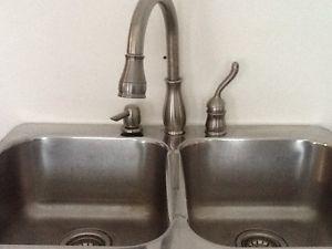 Kitchen sink,faucet and soap dispenser
