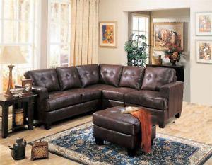 MUST GO: NEW brown genuine leather L-Couch