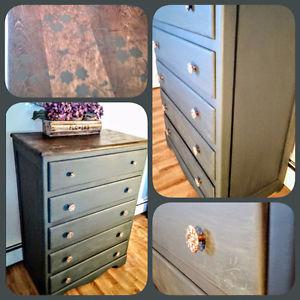 Refinished solid wood vintage dresser