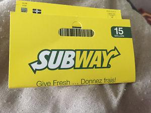 Subway and Quiznos gift card