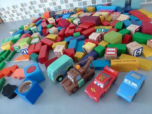 Wooden Blocks with Wooden Disney Cars