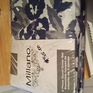 3 piece double/queen blue/gre/whe duvet cover set new in