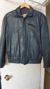 Navy Leather Bomber Jacket