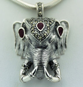 Ruby, Emerald and Marcasite Elephant Pendant