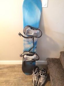 Snowboard, boots, and bindings.