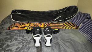 Snowboard boots bindings and bag