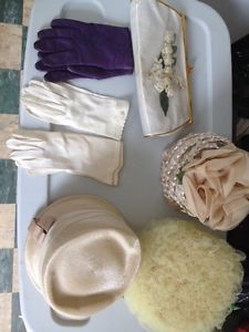 Vintage hats, gloves, clutch purse