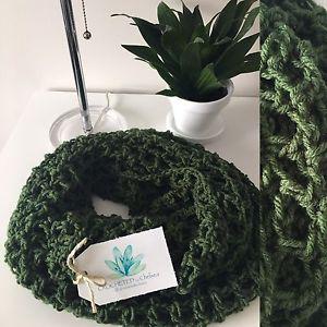 Crocheted Infinity Scarf in Army Green