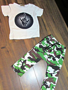 (NEW) 2Pcs Outfit Camouflage T-shirt & Pants for Boy/Garçon