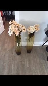Two large floor vases includes flowers