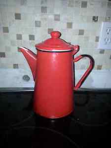 Vintage red enamel kettle