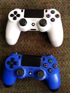 White/blue PS4 controllers