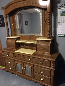 Wooden Dresser with Mirror and 2 Night Tables