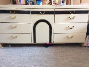 mirror, dresser, night stand and headboad